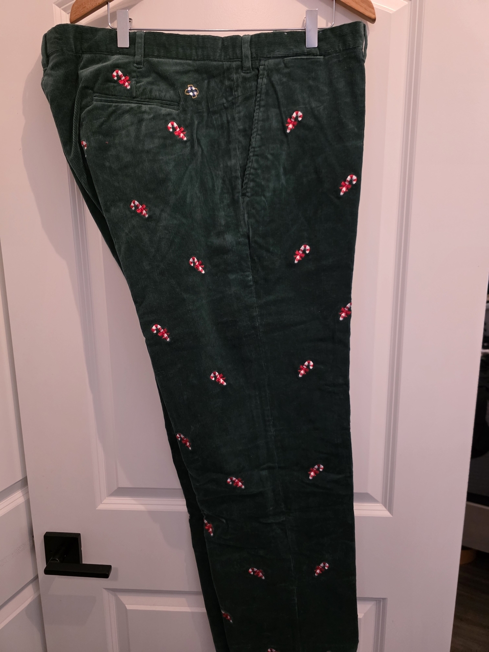Two Men's Holiday (e.g. Green And Red) Corduroy Pants with Embroidered Motif - Picture 7 of 10